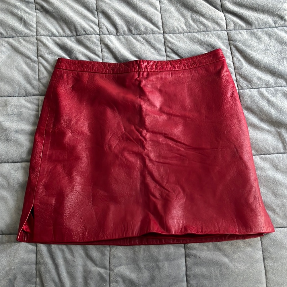 Vintage BCBG red leather mini skirt